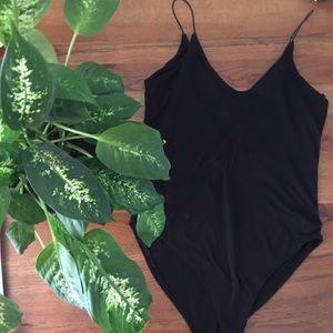 GAZE blck stretch spaghetti strap leotard/bodysuit